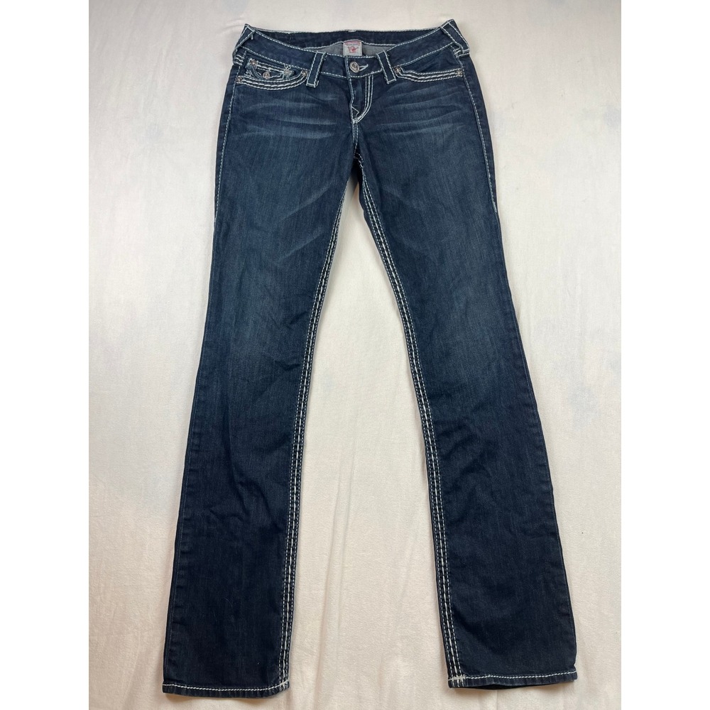 True Religion Straight Leg Jeans Dark Wash White Stitch WLH572NB3 Womens 29